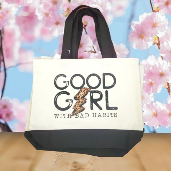 Custom Good Girl Bad Habits Large Cavas Tote Bag Leopard - Picture 1 of 3